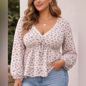 *SOLD* Arula Puff Sleeve Blouse with Peplum Waist - Women's 2X Plus (A)